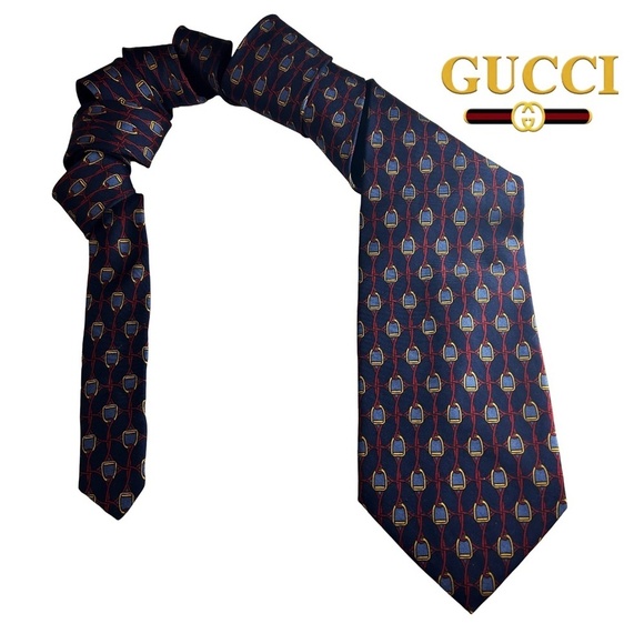 Paolo Gucci Necktie 100% Silk Classic Horse Bit Print Branded Crest Vintage - Picture 1 of 10